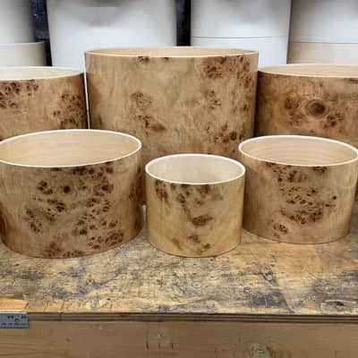 POPLAR MAPPA BURL exotic wood and Maple 7 pcs shell set - 5 ply core shells - Clear gloss polished BEST OFFERS ACCEPTED! image 2