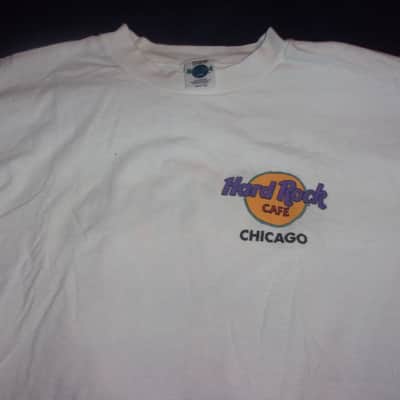 Hard Rock Cafe Chicago IL with 4 Gibson Les Paul Electric Guitars on Back Large white  Shirt Tshirt image 4