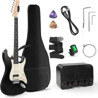 39 Inch Electric Guitar Starter Kit– HSS Pickups Solid Body Electric Guitar Includes Amplifier, Bag, Digital Tuner, Strap, String, Cable, Picks, Beginner Gift(Black) image 1