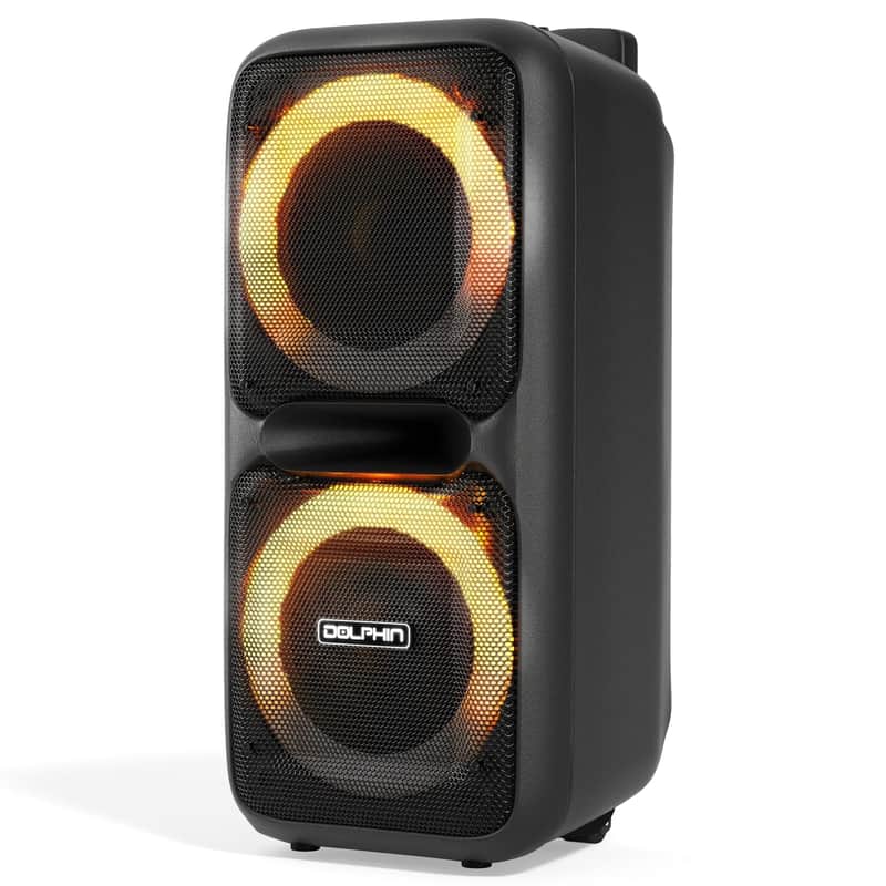 Dolphin SP-2080RBT Dual 8-Inch High Power Portable Bluetooth, Wireless Microphone, Deep Bass, LED Lights, USB/SD Card, Rechargeable Battery - Ideal for DJ, Outdoor & Indoor Events image 1