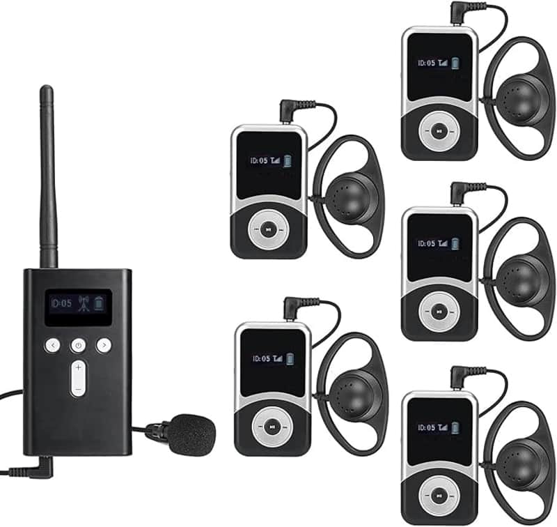 Tour Guide System,Church Translation System, Hi-Fi Sound, 100m, D-Shaped Headphones for Both Ear, Tour Guide Headsets for School image 1