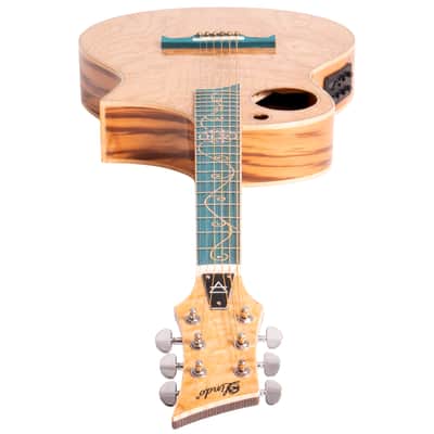 Lindo Earth Slim Body Electro Acoustic Guitar | Figured Tamo Ash and Flatsawn Zebrano | BS3M Blend Preamp/Tuner with Dual Jack/XLR Output | Solid Maple Teal Fretboard and Bridge (Nylon Strings) image 7