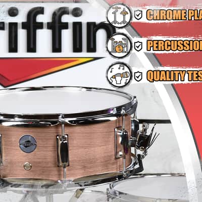 GRIFFIN Snare Drum - 14" x 5.5 Oak Wood Poplar Shell Percussion Head Key Kit Set image 8
