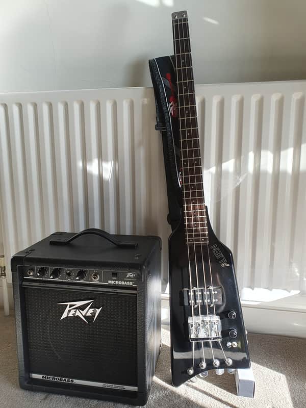 Hondo Alien Headless Bass 80s with Case and Peavey Microbass image 1