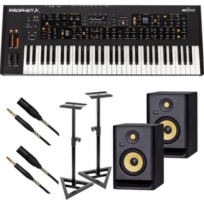 Sequential Prophet X 61-key Synthesizer, (2) KRK RP5G4 Monitors, Monitor Stands, (2) XLR to 1/4 Cables Bundle