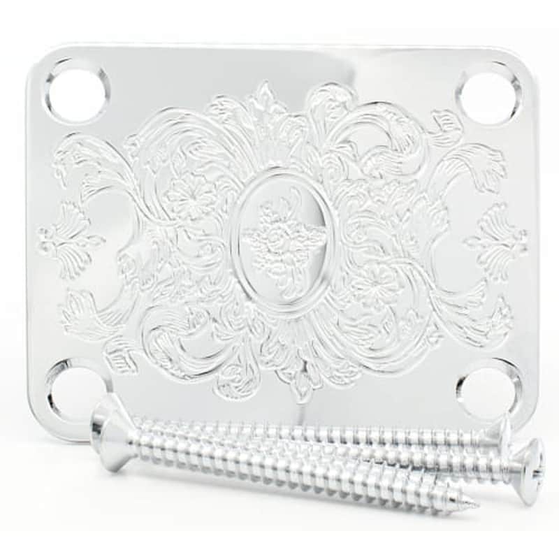 Neck Plate - Gotoh, NBS-Art-04, Artistic Engraved Chrome image 1