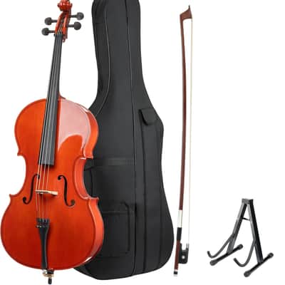 4/4 Full Size Cello, Beginner Cello 4/4, Acoustic Cello Set with Portable Bag, Bow, Rosin, Stand, String Musical Instruments for School Orchestras, Performances image 1