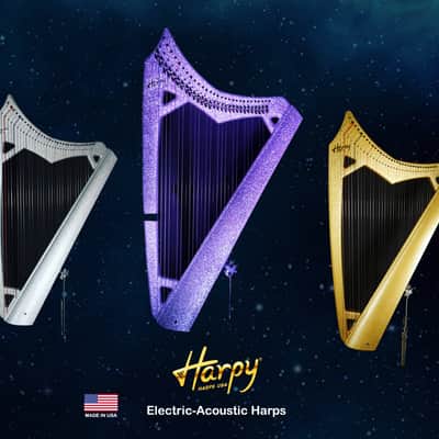 33 String Athena Harpy with Levers - Electric-Acoustic Harp - White Matte image 8