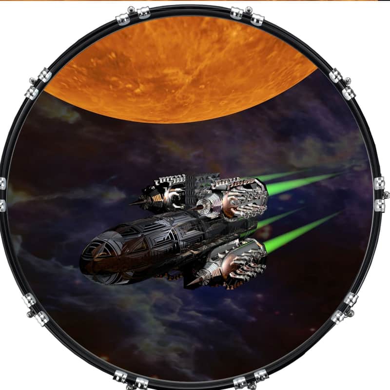 Custom Graphical 22" Kick Bass Drum Head Skin -Space Ship 1 image 1