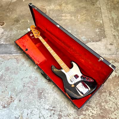 1975 Fender Jazz Bass with Maple Fretboard black original vintage USA bartolini image 1