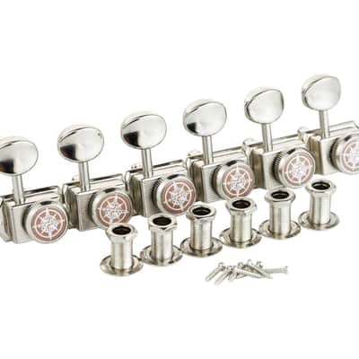 Guyker 6-in-line Vintage Guitar Lock String Tuners – Locking Tuning Key Pegs Machine Heads Replacement Parts for ST TL Style Electric Guitars Gear Ratio 1:15 – nickel image 2