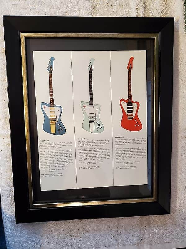 1966 Gibson Guitars Color Promotional Ad Framed Firebird VII, V & III All Custom Color Original image 1