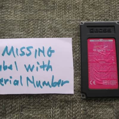 used genuine Boss Pink Label Taiwan Bottom Plate MISSING Serial Number (from 1998) - Pink Bottom Label, silver text / graphic, silver metal bottom plate (was originally from a BF-2 pedal) NO pedal / NO other items / NO screws image 1