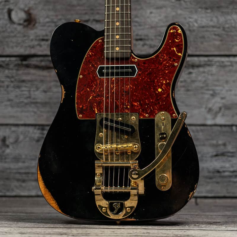 Fender Custom Shop Limited Edition Bow Tie Telecaster Custom Relic with Gold Hardware - 3A Rosewood Fingerboard, Black with Aged Natural Back and Sides image 1