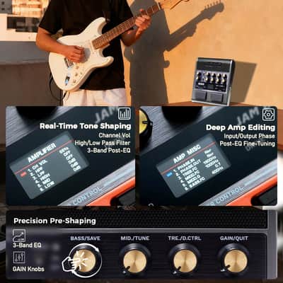 Joyo JAM BUDDY II 10W Portable Electric Guitar Amp Multi-Effects Pedal Combo Amplifier with Footswitch,14 Amp Models,3-Band EQ,36 Drum Patterns & Looper,OTG Recording, Bluetooth for Practice - Gray image 4