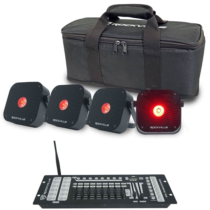 Rockville 4 PACK MINI RF1 V3 Black Rechargable RF DJ Wash Lights+Bag+Controller image 1