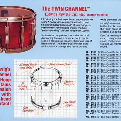 Ludwig 14"Coliseum 12Lug Twin-Channel Die-Cast Rim/Hoop Snare Drum Batter 80s US image 10