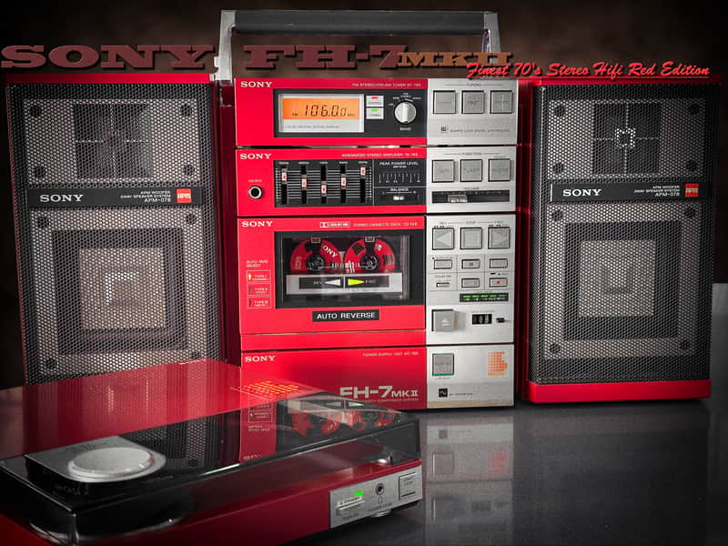 Sony FH-7 + PS-Q7 RED Rarest Vintage Stereo Cassette Turntable System image 1