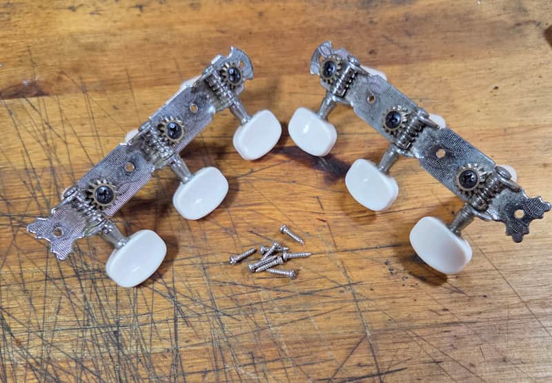Vintage RARE 1970's 3x3 Open Back Classical Guitar Tuners Original Installation Screws Luthier Parts #5 image 1