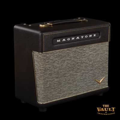 Magnatone BABY M80 12w 1x10" Combo CME Vault Exclusive Black Levant w/ Gold Piping & EC Collins Pinstripe Grill Cloth (CME Exclusive) image 2