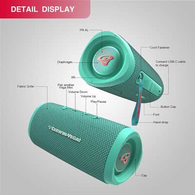 CERWIN-VEGA! VMGRN Powerful Bass,Speakers Bluetooth Wireless,Vega Mini Portable Bluetooth Speaker, Portable Wireless Speakers for Travel, Home, and Outdoor Use – Green image 2
