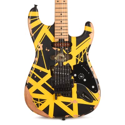 EVH Limited Edition Striped Series Frankenstein Frankie Black w/Yellow Stripes Aged image 2