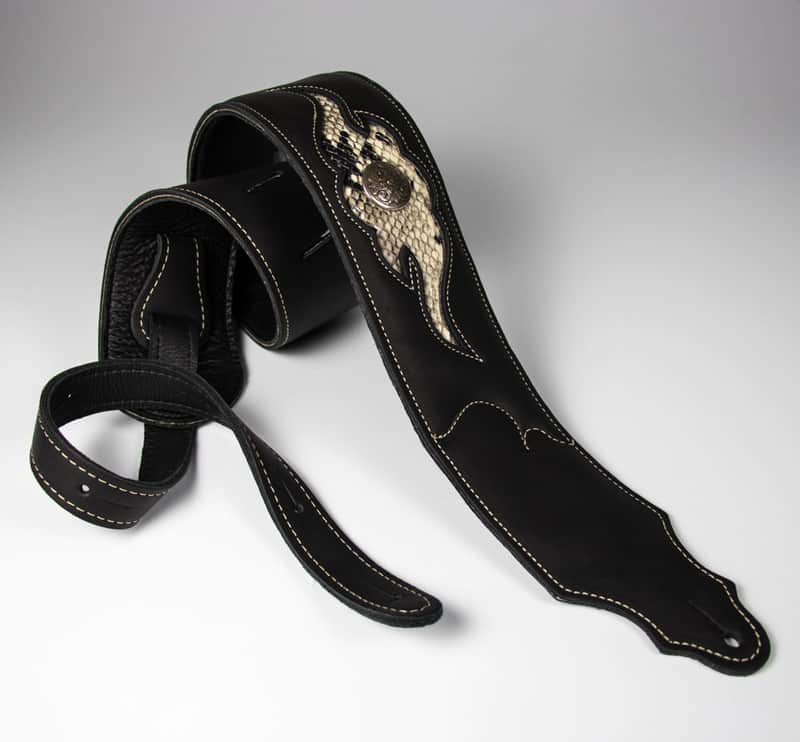 Franklin Strap 3" Premium Leather Sculpted Guitar Strap - Black/Snakeskin image 1