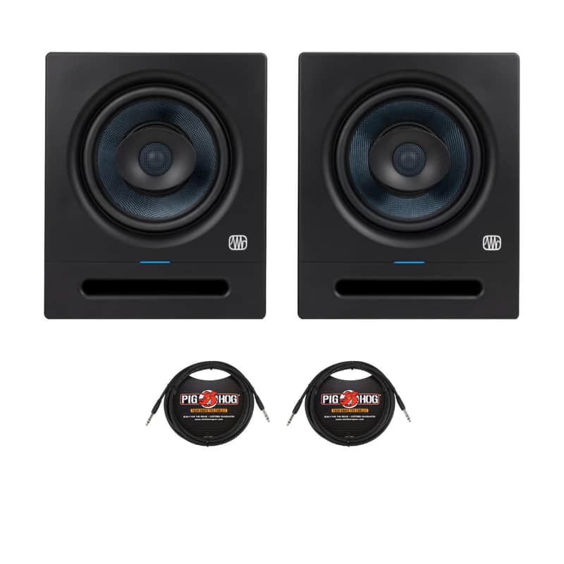 PreSonus Eris Pro 8 8-Inch Woven-Composite Low-Frequency Driver Active Coaxial 2-Way Studio Monitor Bundle with 1/4-Inch TRS Cables (4 Items) image 1