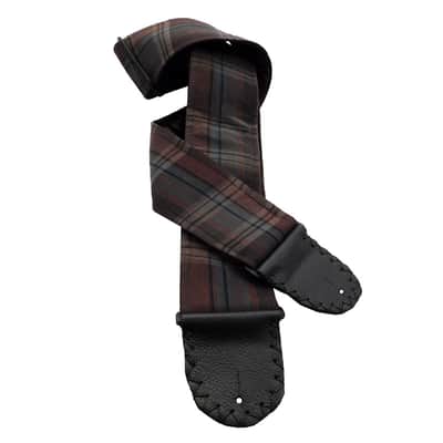 Brown, Black, Teal Blue Plaid Guitar Strap Artisan Handmade Scottish Tartan Motif image 1