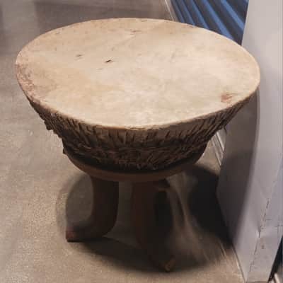 Huge vintage East/Central African wooden kettle drum and stand image 1
