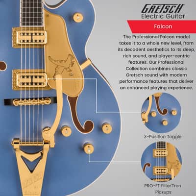Gretsch Falcon Hollow Body Electric Guitar (Cerulean Smoke) image 4