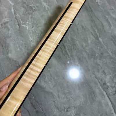 22 frets Gloss Flame Maple Electric Guitar Neck parts Maple Block Inlay Binding image 6