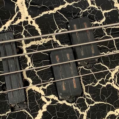 ESP M-IV Fretless Bass 1980's Black/White Crackle image 10