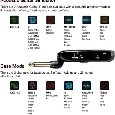 NUX Mighty Plug MP-2 Guitar and Bass Modeling Headphone Amplug with Bluetooth,13 Amplifier Models,20 IR,19 Variety of Effects image 4