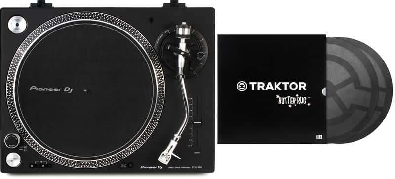 Pioneer DJ PLX-500 Direct Drive Turntable  Bundle with Native Instruments Traktor Butter Rugs DJ Slipmats with Traktor logo image 1