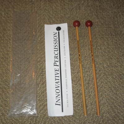 ONE pair new old stock Innovative Percussion James Ross IP905 BRIGHT XYLOPHONE / GLOCKENSPIEL / BELL Mallets, 1 and 1/8" Rust Round Ball (head), Rattan Handle, BRIGHT = produce a lighter sound with higher overtones image 1