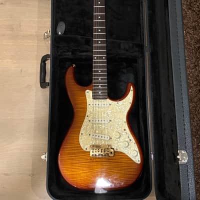 Michael Kelly Flame Top SSS Strat-Style Electric Guitar - Cherry Burst, Gold Hardware image 1