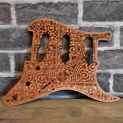 Wood Pickguard for Stratocaster HSS and SSS Laser engraved Real Cherrywood with Unique Artwork image 1