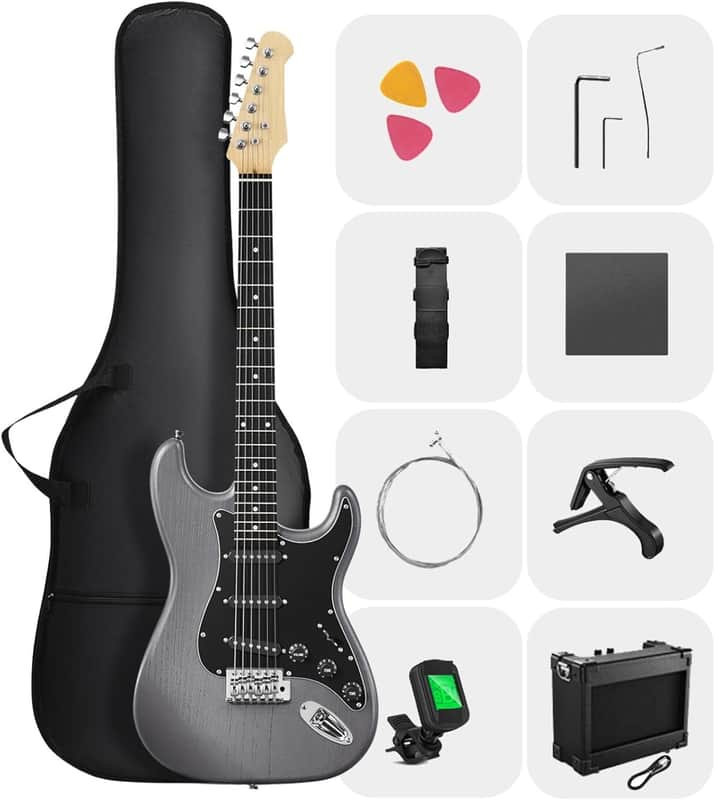 Electric Guitar 39” Beginner Electric Guitar Kit with Amp, Classic SSS Pickup Complete with Gig Bag, Tuner, Capo, Strap, Picks image 1