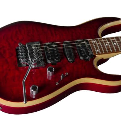 Bootlegger Guitar Royal Coil Split, HHH, Clear Deep Burgundy Quilted Maple, Double Lock Tremolo imagen 4
