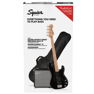 Squier Affinity Series Precision Bass PJ Electric Guitar Pack with Rumble 15 120V Amplifier, Maple Fingerboard, Black image 14