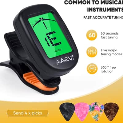 Clip On Guitar tuner 2 PACK for All Instruments, Acoustic/Electric Guitar, Ukulele, Bass, Violin, Banjo, Large Clear LCD Display for Guitar Tuner, Chromatic Tuner image 4
