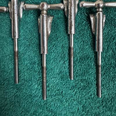 Leedy and Ludwig Lot of 8 “L” Bowtie Bass Drum Tension Rods 4.5” + Claws 50s - Nickel image 4