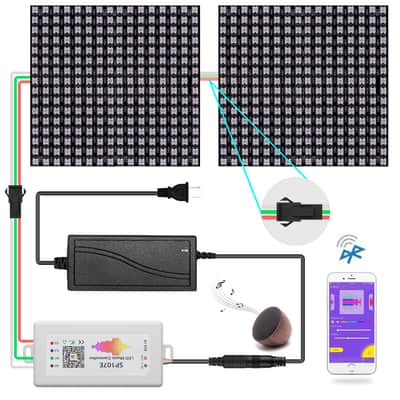 16X32 512 Pixels Ws2812B Music-Sync Led Panel, Individually Addressable Led Module Matrix Screen, Music Rhythm Display,(16X16 Pixels Panel *2, Sp107E Music Controller X1) image 2
