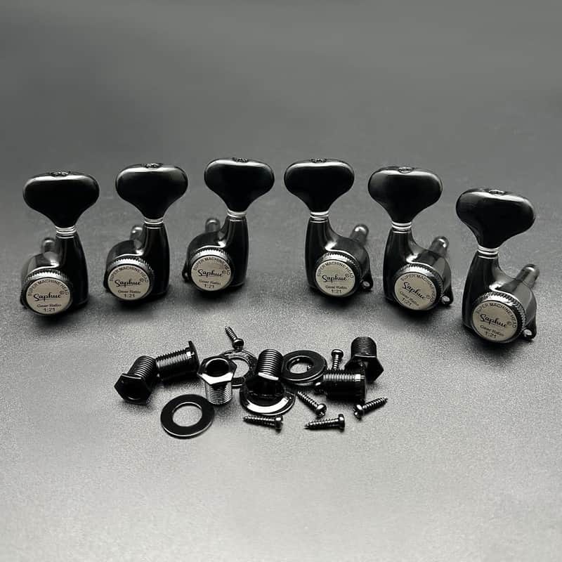 3R3L Guitar Locking Tuners 1:21 Lock String Tuning Key Pegs Machine Head Fish Tail Style Tuner Replacement for Electric Folk or Acoustic Guitars (Black) image 1