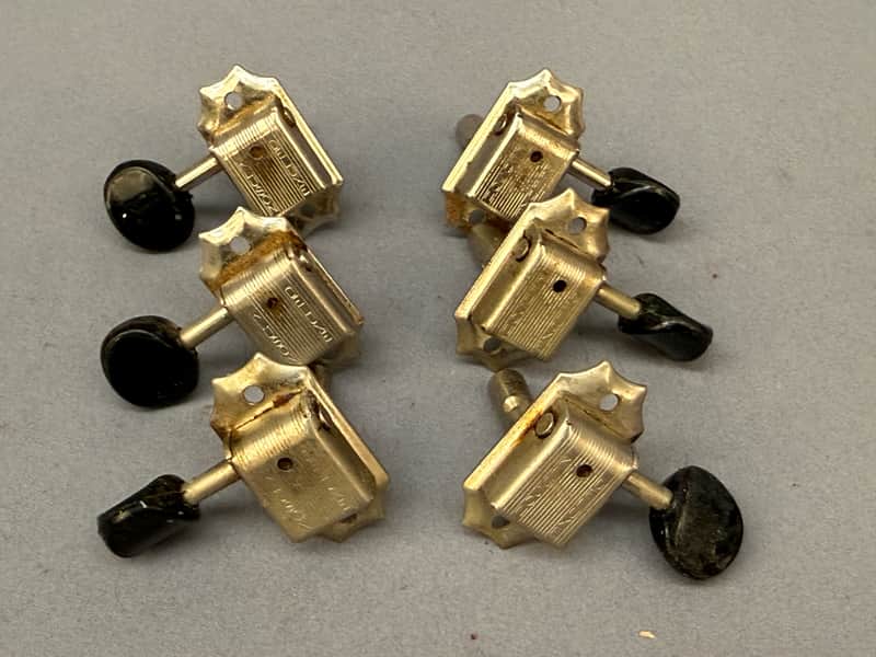 Kluson Double Line Lap Steel Tuner set 1960's Nickel w/ Black Buttons image 1