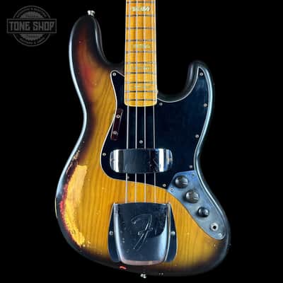 Vintage 1975 Fender Jazz Bass 3-Color Sunburst w/non original case TSU25058 image 1