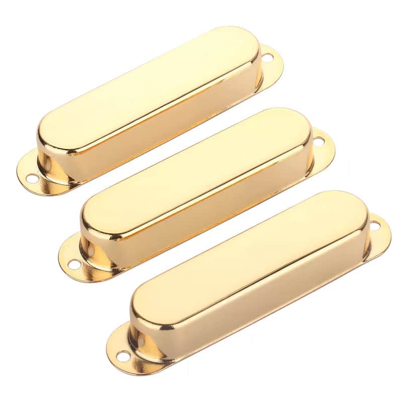 Stratocaster Metal Single Coil Pickup Covers (No Holes) - Gold 3 Pcs image 1