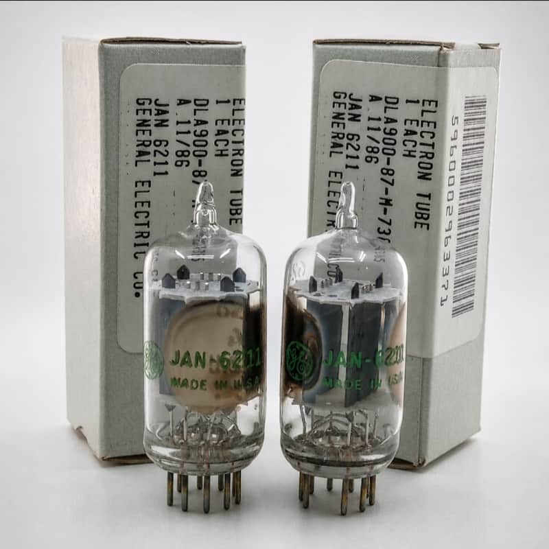 Matched Pair GE JAN 6211 / 12AU7-Type Clear Top/Dual Side Getters image 1