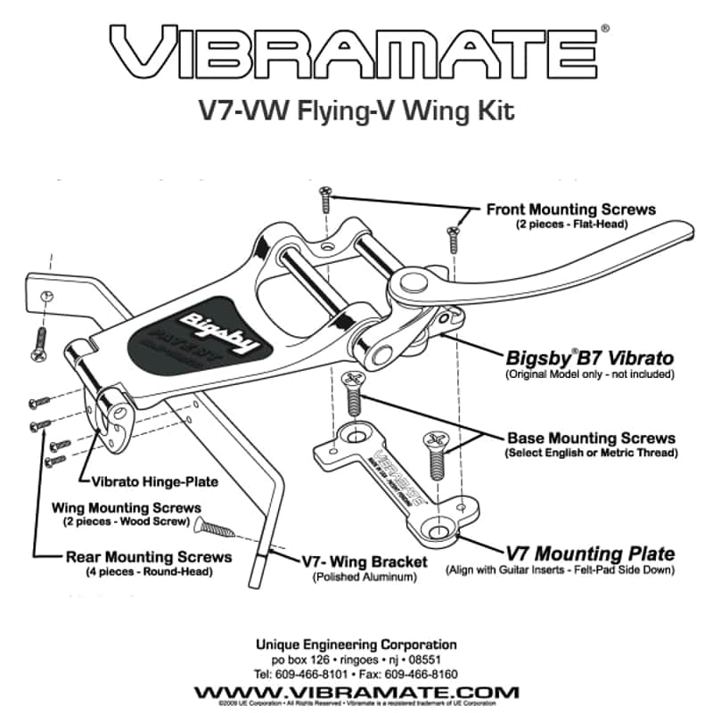 Vibramate V7 Adapter Kit for Bigsby B7 â€“ Fits Gibson Flying V â